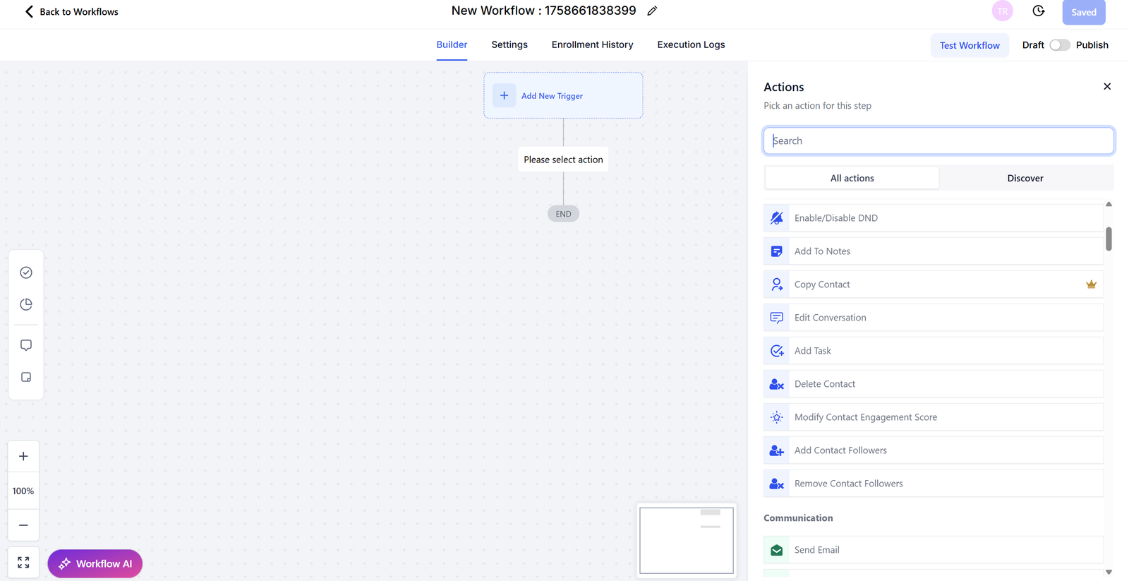 GoHighLevel workflow action library